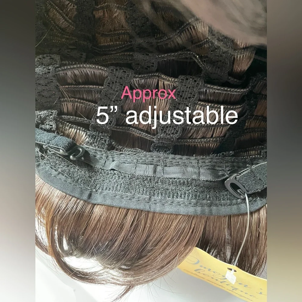 NWT dark brown wig deep side part medium brunette wavy natural real short hair